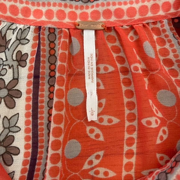 Free People moonlight miles coral patterned sheer blouse Size Large Boho - Picture 5 of 9